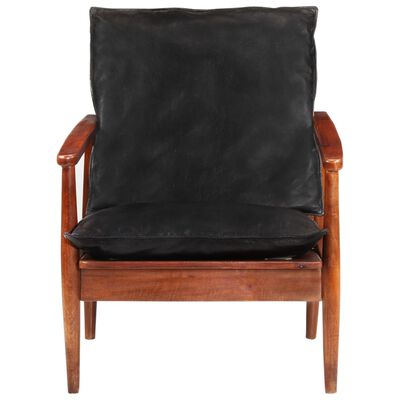 vidaXL Armchair Black Real Leather and Solid Wood Acacia