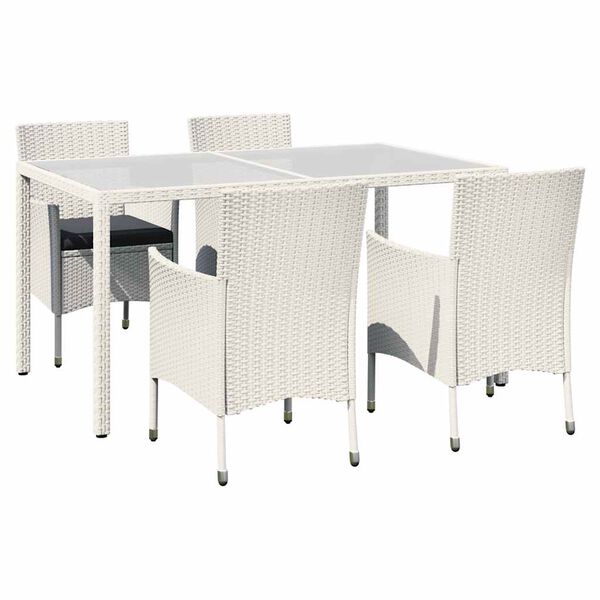 vidaXL 5 Piece Outdoor Dining Set with Cushions Poly Rattan White
