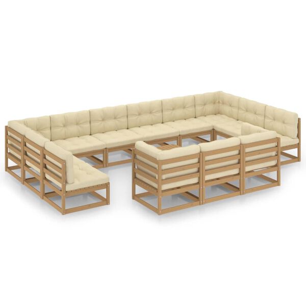 vidaXL 14 Piece Garden Lounge Set&Cushions Honey Brown Solid Pinewood