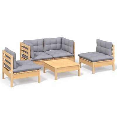 vidaXL 5 Piece Garden Lounge Set with Grey Cushions Solid Pinewood
