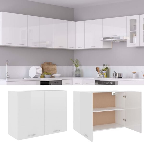 vidaXL Hanging Cabinet Lyon High Gloss White 80x31x60 cm Engineered Wood