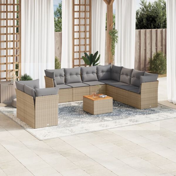 vidaXL 10 Piece Garden Sofa Set with Cushions Beige Poly Rattan