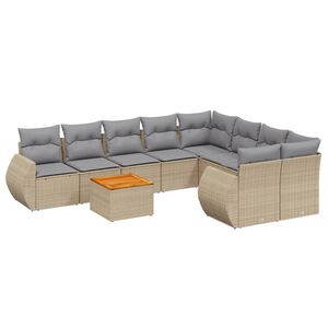 vidaXL 9 Piece Garden Sofa Set with Cushions Beige Poly Rattan