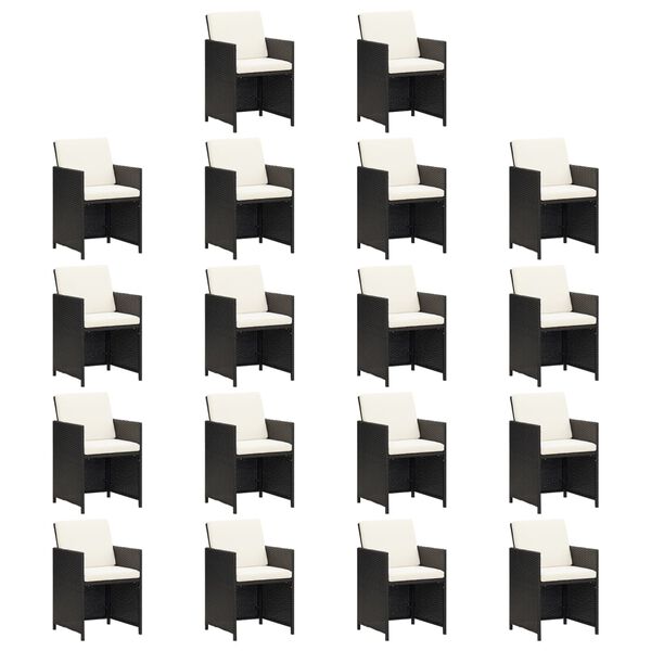 vidaXL 19 Piece Garden Dining Set with Cushions Black Poly Rattan