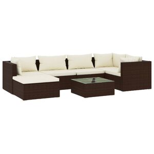 vidaXL 7 Piece Garden Lounge Set with Cushions Poly Rattan Brown