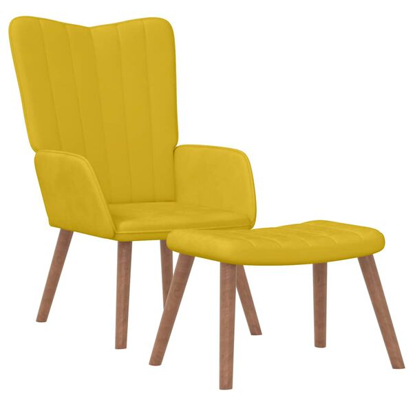 vidaXL Relaxing Chair with a Stool Mustard Yellow Velvet