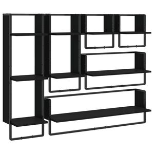vidaXL 6 Piece Wall Shelf Set with Bars Black Engineered Wood