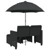 vidaXL Garden Sofa 2-Seater with Parasol and Stools Black Poly Rattan
