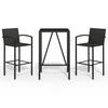 vidaXL 3 Piece Garden Bar Set Black Poly Rattan
