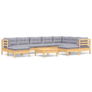 vidaXL 10 Piece Garden Lounge Set with Grey Cushions Solid Pinewood