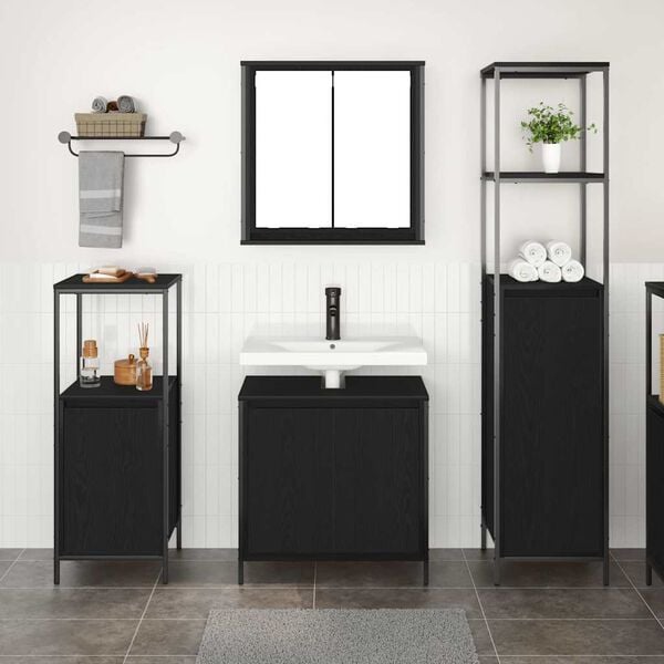 vidaXL Bathroom Furniture Set 3 pcs Black Oak Engineered Wood