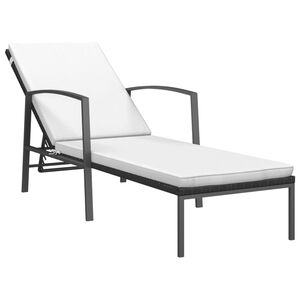 vidaXL Garden Sun Lounger with Cushion Poly Rattan Black