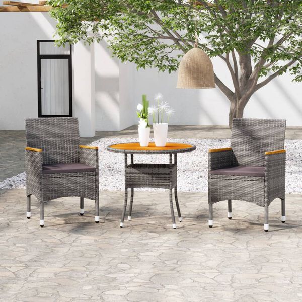 vidaXL 3 Piece Garden Dining Set Poly Rattan Grey