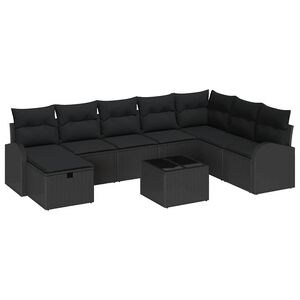 vidaXL Sofa Set 9 pcs Black Poly Rattan