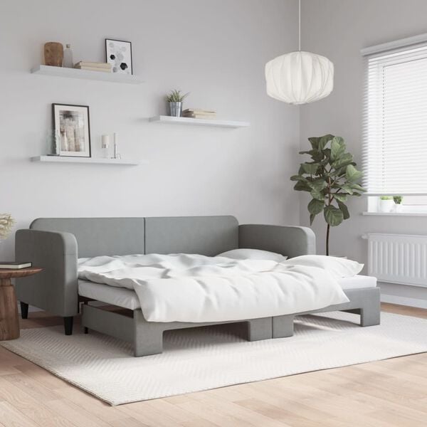 vidaXL Daybed with Trundle without Mattress Light Grey 90x190 cm