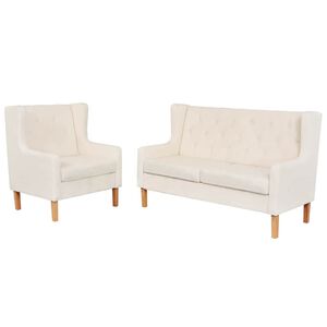 vidaXL Sofa Set 2 Pieces Fabric Cream White