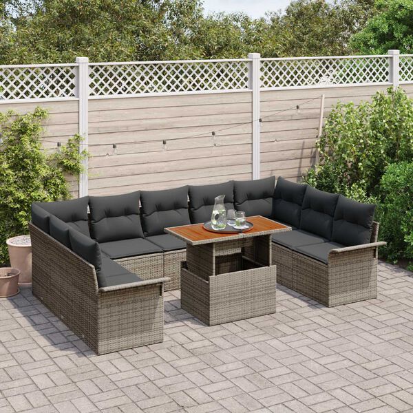 vidaXL Garden Sofa Set with Storage 10 pcs Grey Poly rattan