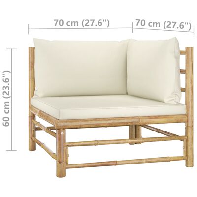 vidaXL 10 Piece Garden Lounge Set with Cream White Cushions Bamboo