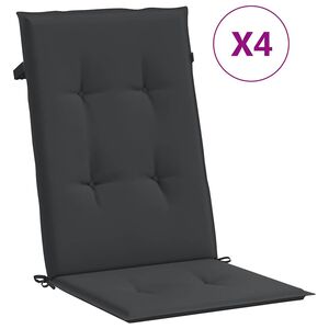 vidaXL Garden Highback Chair Cushions 4 pcs Black 120x50x3 cm Fabric