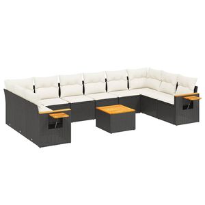 vidaXL 11 Piece Garden Sofa Set with Cushions Black Poly Rattan