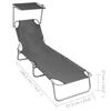vidaXL Folding Sun Lounger with Canopy Grey Aluminium