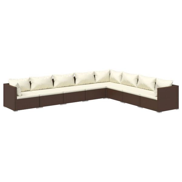vidaXL 8 Piece Garden Lounge Set with Cushions Poly Rattan Brown