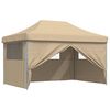vidaXL Foldable Party Tent Pop-Up with 4 Sidewalls Beige