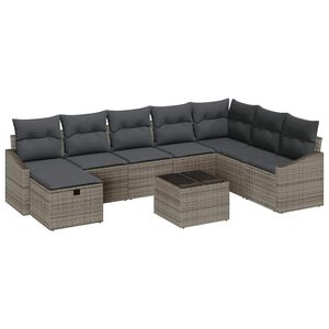 vidaXL Garden Sofa Set with Cushion with Storage 9 pcs Poly Rattan