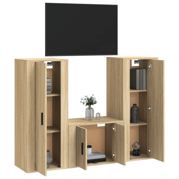vidaXL 3 Piece TV Cabinet Set Sonoma Oak Engineered Wood