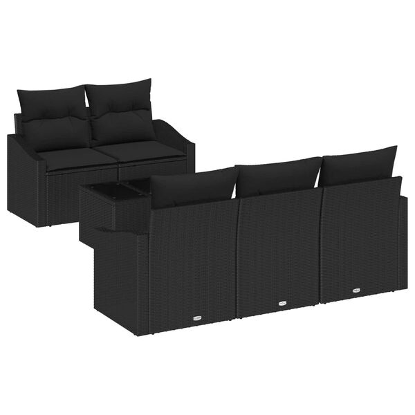 vidaXL Sofa Set with Cushion with Pillow 6 pcs Black Poly Rattan