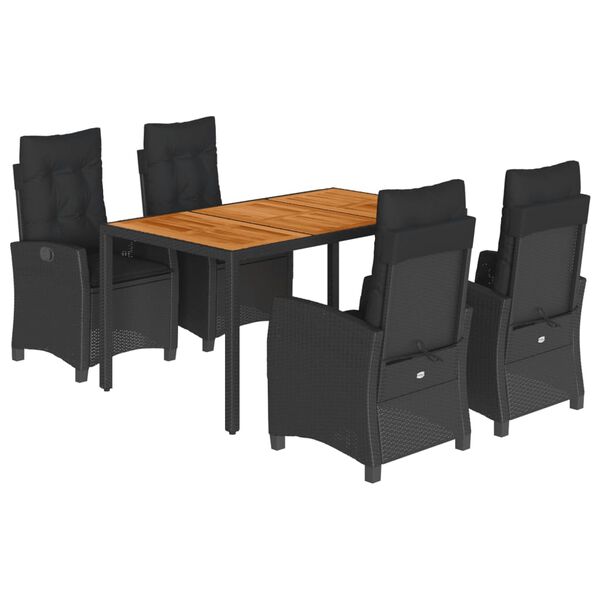 vidaXL 5 Piece Garden Dining Set with Cushions Black Poly Rattan