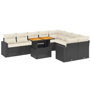 vidaXL 10 Piece Garden Sofa Set with Cushions Black Poly Rattan