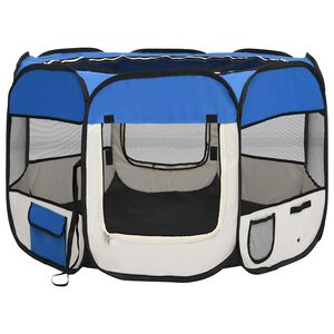vidaXL Dog Playpen | Blue and cream | Polyester, steel | 90x90x58 cm | Foldable