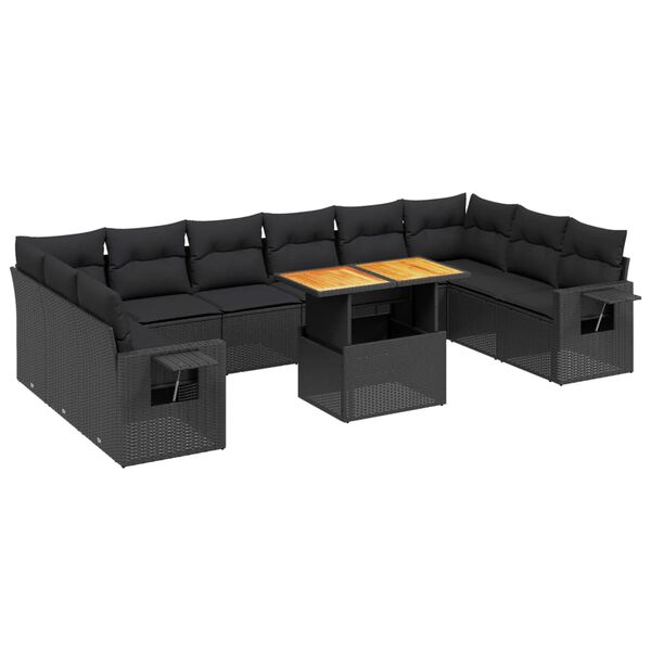 vidaXL 11 Piece Garden Sofa Set with Cushions Black Poly Rattan