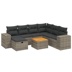 vidaXL 8 Piece Garden Sofa Set with Cushions Grey Poly Rattan