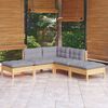 vidaXL 5 Piece Garden Lounge Set with Grey Cushions Pinewood