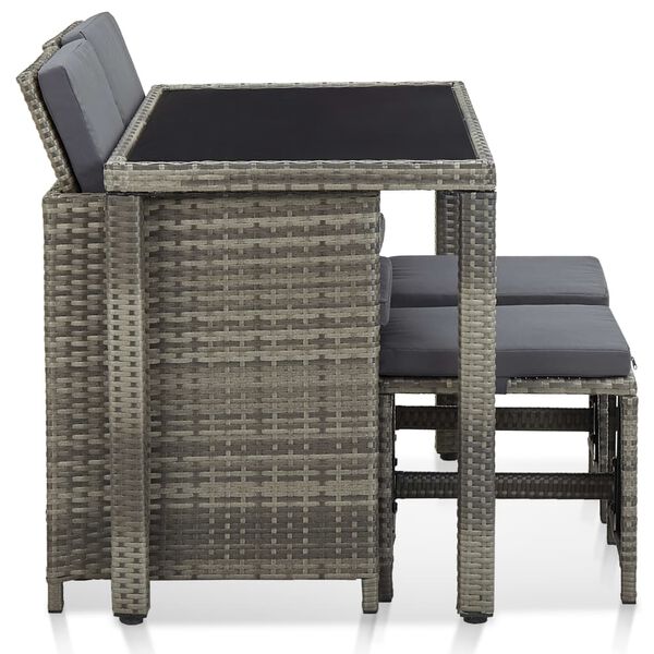 vidaXL 5 Piece Outdoor Dining Set with Cushions Poly Rattan Grey