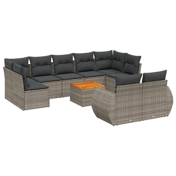 vidaXL 10 Piece Garden Sofa Set with Cushions Grey Poly Rattan