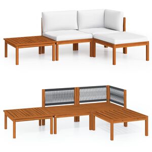 vidaXL 4 Piece Garden Lounge Set with Cushions Cream Wood Acacia&Rope