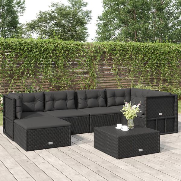 vidaXL 6 Piece Garden Lounge Set with Cushions Black Poly Rattan