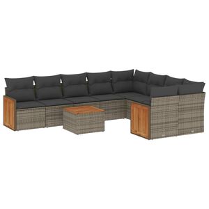 vidaXL 10 Piece Garden Sofa Set with Cushions Grey Poly Rattan