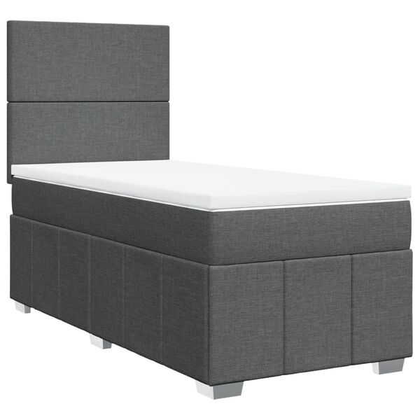vidaXL Box Spring Bed with Mattress Dark Grey King Single Fabric