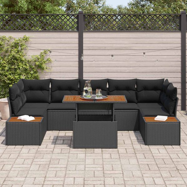 vidaXL Garden Sofa Set with Storage 8 pcs Black Poly rattan