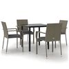 vidaXL 5 Piece Garden Dining Set with Cushions Black and Grey Poly Rattan