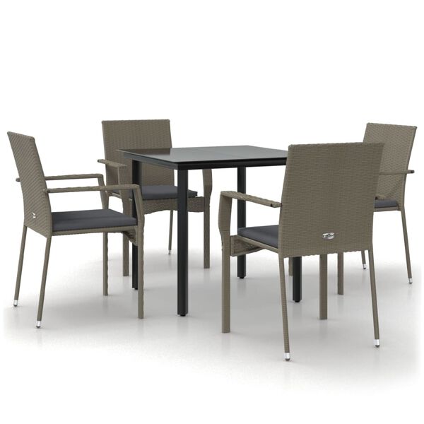 vidaXL 5 Piece Garden Dining Set with Cushions Black and Grey Poly Rattan