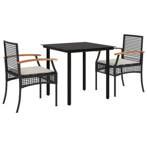 vidaXL Garden Dining Set | Black | PE rattan | 3 Piece Set | Removable Covers