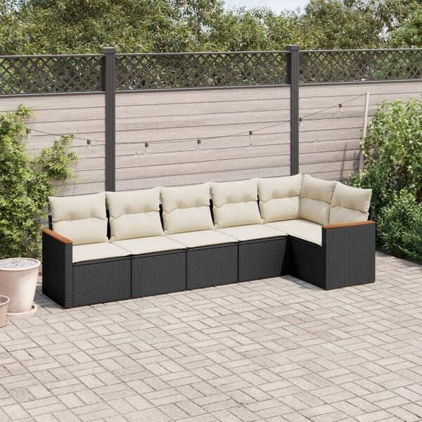vidaXL 6 Piece Garden Sofa Set with Cushions Black Poly Rattan