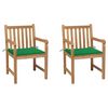 vidaXL Garden Chairs 2 pcs with Green Cushions Solid Teak Wood