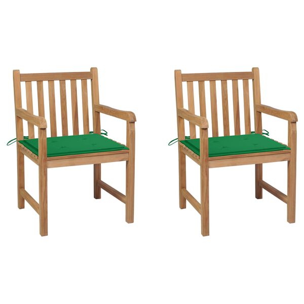 vidaXL Garden Chairs 2 pcs with Green Cushions Solid Teak Wood