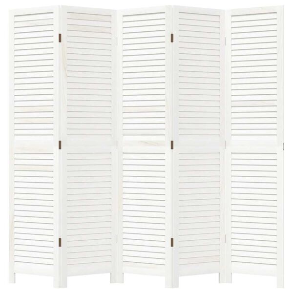 vidaXL Room Divider 5 Panels White Solid Wood Paulownia